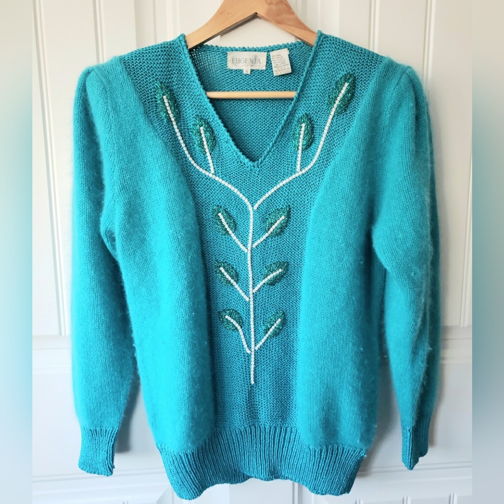 Vintage Eugenia By Angenie Angora Rabbit Hair Sweater Small Embellished Glam